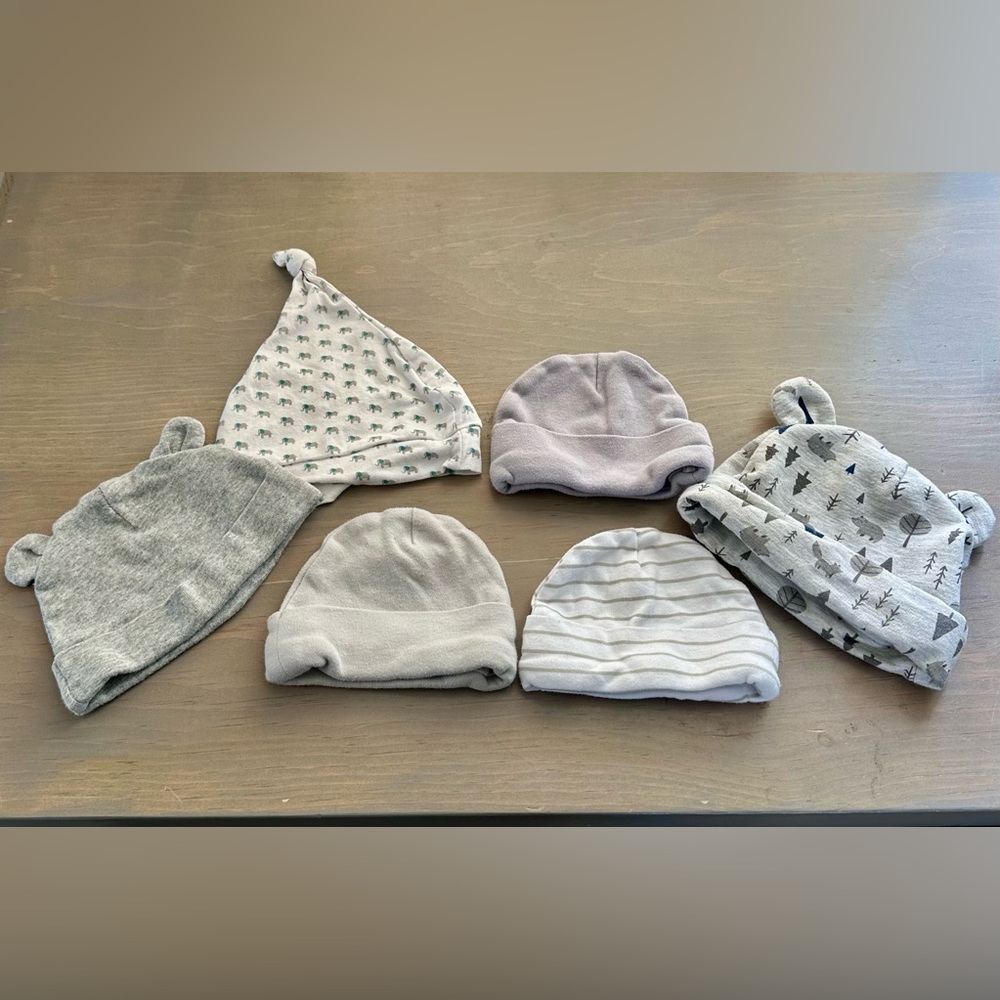 Neutral Gray Baby Beanie Hat Set - Soft Infant Caps